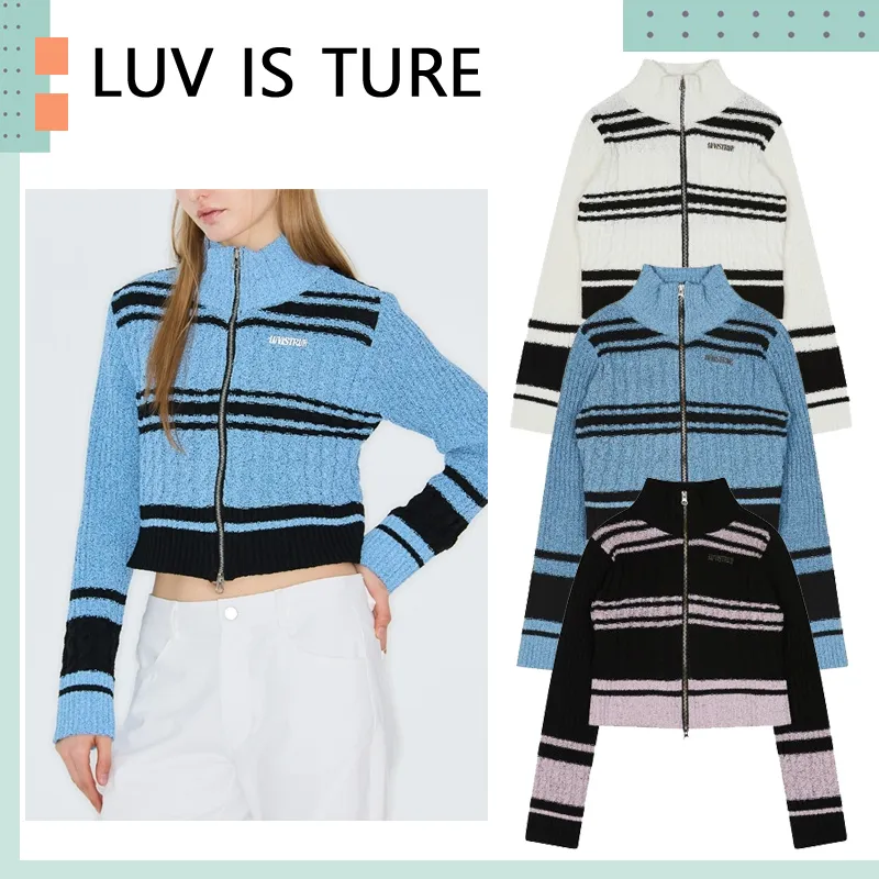 LUV IS TRUE  |Stripes Casual Style Street Style Long Sleeves Logo