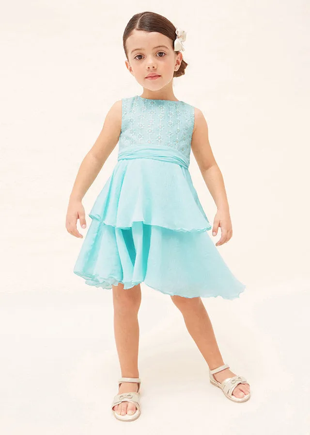 Mayoral Embroidered dress for girl - Aqua