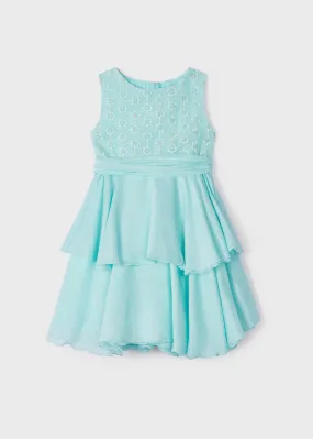 Mayoral Embroidered dress for girl - Aqua