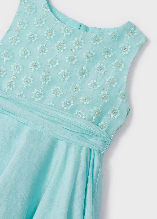 Mayoral Embroidered dress for girl - Aqua