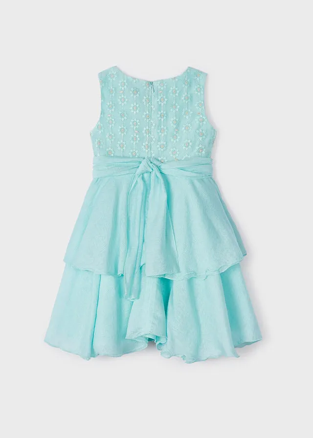 Mayoral Embroidered dress for girl - Aqua