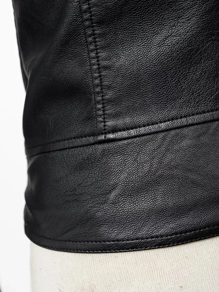 Off Shoulder Leather Jacket / Motorcycle Outerwear for Women in Rock Style