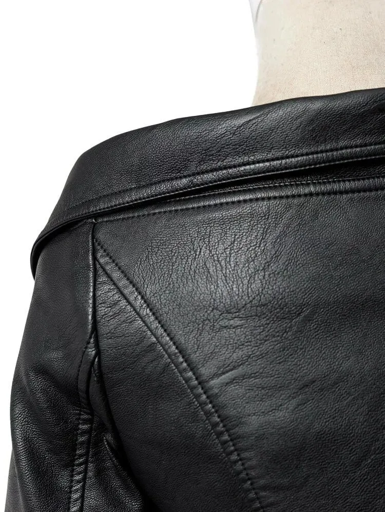 Off Shoulder Leather Jacket / Motorcycle Outerwear for Women in Rock Style