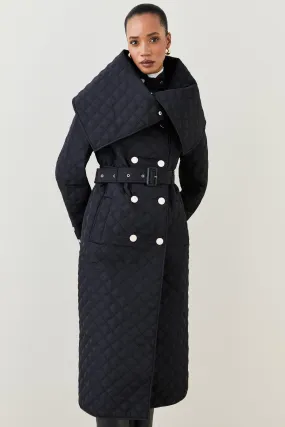 Quilted Longline Collar Coat | Karen Millen