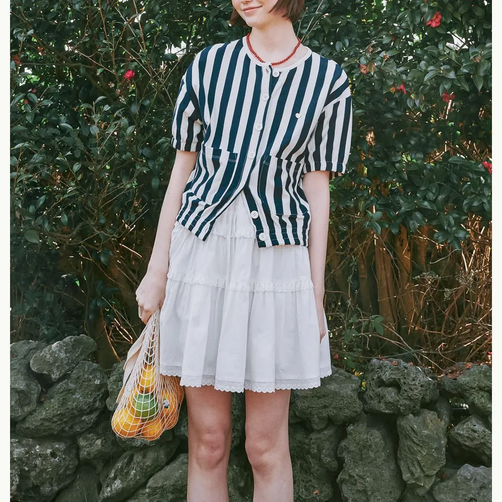 RONRON  |Stripes Heart Street Style Short Sleeves Logo Cardigans