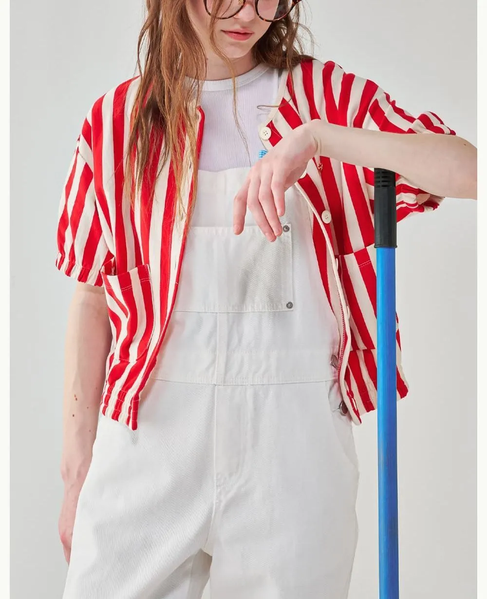 RONRON  |Stripes Heart Street Style Short Sleeves Logo Cardigans