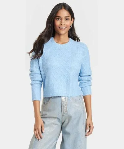 Universal Thread Women's Crewneck Cashmere-Like Cable Pullover Sweater